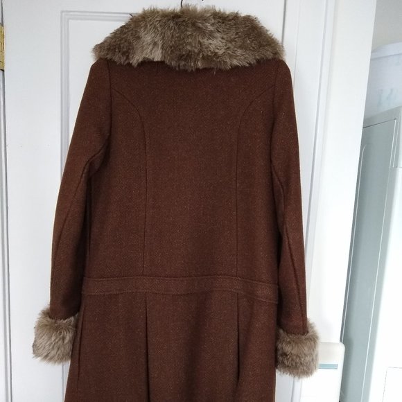 Vintage Brown Coat with Fake Fur Trim size S - Picture 3 of 8